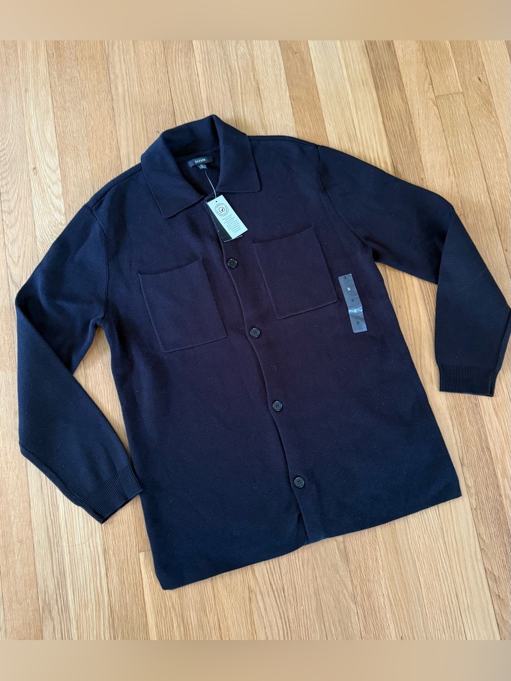 Alfani Men’s S Knit Cardigan Button Front Collared 2 Pocket Cotton Blend NWT